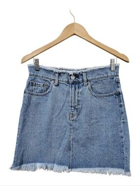 Moussy Raw Edge Sz 2 Light Blue Denim Skirt
